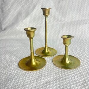 Vintage Solid Brass Graduated Taper Candlestick Holders Set of 3 Gold Tone MCM